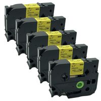 QPMY 5 Pack Black on Yellow Label Tape Compatible for Brother TZ 641 TZe 641 18mm P-Touch 8m