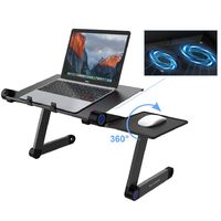 SLYPNOS Adjustable Laptop Stand Folding Portable Standing Desk Cooling Ventilated Aluminum Laptop Riser Tablet Holder Notebook Tray with Cooling Fans, Detachable Mouse Tray for Desk Bed Couch, Black