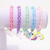5pc Colorful Unicorn Bracelet, Little Girl Animal Bracelets, Teens Kids Owl Pendant Beaded Bracelet Girl Party Favor Pretend Play Bracelet