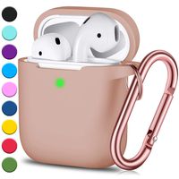 JINGCI Airpods Case, Full Protective Airpods Case Cover Silicone Airpods Case Keychain for Girls and Women, Soft Chargeable Headphone Case with Rose Gold Carabiner for AirPods 2 and 1, Milk Tea