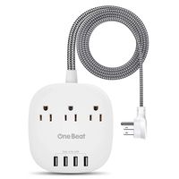 Desktop Power Strip with 3 Outlet 4 USB Ports 4.5A, Flat Plug and 5 ft Long Braided Extension Cords for Home and Office, ETL Listed, White (Renewed)