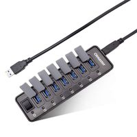 Oimaster Powered 7-Port USB Hub Super Speed USB3.0 USB Splitter with Dust Free Cap for Mac PC Laptop USB Flash Drive Mobile Disk