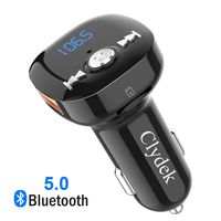 Bluetooth FM Transmitter for Car, Clydek V5.0 Bluetooth Car Adapter Wireless Radio Adapter with Hand-Free Calling, Dual USB & QC3.0 Fast Charging, Music Player Support USB Drive & TF Card