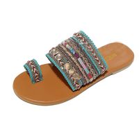 ASOBIMONO Womens Artisanal Mayari Sandals Flip-Flops Handmade Greek Style Slides Boho Flip Flop Flat Sandal Green