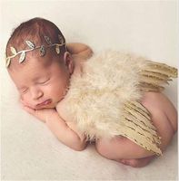 LOSOUL Newborn Baby Photography Props Feather Angel Wings and Rhinestone Headband Set Baby Hair Accessories Photo Prop Costume
