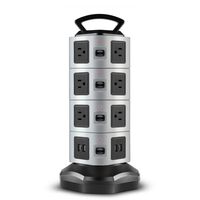 TNP Power Strip with USB Surge Protector - Charger Station Power Supply Adapter Multi Socket Plug Powerstrip Bar Stand Tower, 6FT Extension Cord (14 AC Outlet + 4 USB Port, Gray & White)