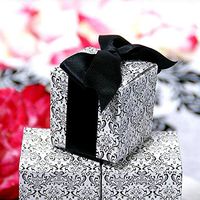 Tableclothsfactory Black/White Flocking 2x2x2 Cake Boxes-100pc