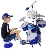 Junior Drum Set for Kids, Mosunx Jazz Drum Kit with Lights, Include Electronic Piano, Microphone Stand, Chair, Cymbals, Hi-Hats, Pedals, Drumsticks (Blue, Best Gift for Boys Girls)