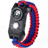 Paracord Survival Bracelet 6-IN-1 - Hiking Gear Traveling Camping Gear Kit - 70% BIGGER Compass LED SOS Emergency Function Flashlight,Fire Scrapper,Flint Fire Starter,Survival Knife (Red Blue)
