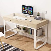 Home Office Multi-Layer Storage Frame Computer Desk with Double Drawer Laptop Office Desk Writing Table, 47.2" x 19.7" x 29.9", Ship from USA (White)