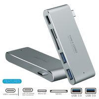 USB C Hub Adapter,5 in 1 Type-C Hub Multiport Adapter with Type C Pass-Through Charging Port,USB C PD Charging Port, 2 Port USB 3.0 Hub, SD/Micro SD Card Reader for MacBook Pro and Other Laptops