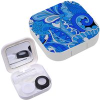 Portable Contact Lens Case Box Travel Kit Mirror + Bottle + Tweezers Container Holder [ Tracery Calming Mehendi ]