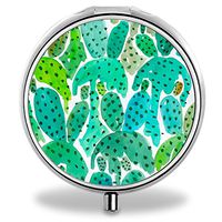 IMLONE Pill Organizer, Customized Watercolor Cactus Pill Boxes with 3 Components Metal Portable Pill Container for Purse, Travelling and Daily Needs