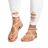 Women Cross Strap Flat Sandals Low Bottom Flip Flop Shoes Size 9 Beach Slippers Hemlock (US:6.5, Beige)