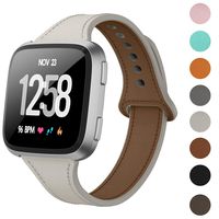 DAIKA Leather Bands Compatible with Fitbit Versa/Versa 2/Versa Lite for Women Men Slim Soft Replacement Strap for Fitbit Versa Smart Watch(S/5.5"-6.8",Light Grey)