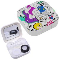 Portable Contact Lens Case Box Travel Kit Mirror + Bottle + Tweezers Container Holder [ Colorful Psychedelic Sketch ]
