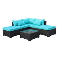 Rattaner Outdoor Wicker Sofa Set- 6 Piece Patio Garden Sectional PE Rattan Furniture with Turquoise Cushion