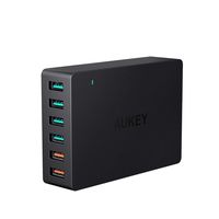 AUKEY Quick Charge 3.0 6-Port USB Wall Charger, 60W USB Charging Station Compatible with Samsung Galaxy Note8, iPhone 11/11 Pro/Max, iPad Pro/Air, LG, Nexus, HTC and More