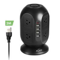 AiJoy Surge Protector Power Strip Tower 8 AC Outlet 4 USB Ports Multi Plug Outlet Long Extension Cord 10Ft