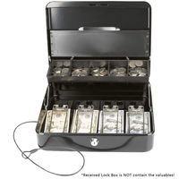 Kyodoled Large Security Cable Cash Safe Box with Lid Coin Tray, Metal Money Lock Box, Cash Register,5 Compartments Cantilever Tray & 4 Spring-Loaded Clips for Bills,11.81"x 9.45"x 3.54", Black Large