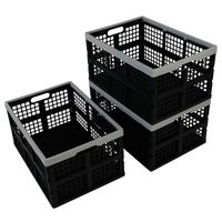 Qsbon Plastic Folding Storage Crates, Collapsible Basket, 40 L, Set of 3