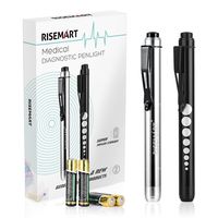 Pen Light, RISEMART Nurse Led Medical Penlight with Pupil Gauge for Nursing Students Doctors Black and Silver with Batteries