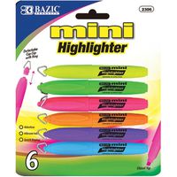 Bazic - Mini Highlighter with Cap Clip, 6 Different Colors (1-Pack of 6)