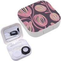 Portable Contact Lens Case Box Travel Kit Mirror + Bottle + Tweezers Container Holder [ Floral ]
