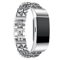 Maxjoy Compatible with Fitbit Charge 2 Bands, Charge2 Metal Stainless Steel Bracelet Replacement Band Large Double Chain Wristband Compatible with Fitbit Charge 2 Tracker, Silver