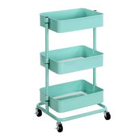 SONGMICS 3-Tier Metal Rolling Cart, Utility Cart, Kitchen Cart with Adjustable Shelves, Storage Trolley with 2 Brakes, Easy Assembly, for Kitchen, Bathroom, Mint Green UBSC60M