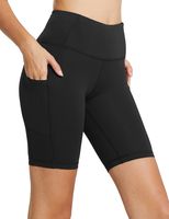 BALEAF Women's 8" High Waist Biker Workout Yoga Running Compression Exercise Shorts Side Pockets Black Size XXXL