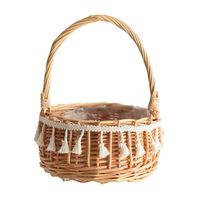Ladeyi Handmade Classic Flower Girl Basket Natural Burlap with Lace Basket Tassel Portable Flower Basket Flower Basket Flower Basket Flower Decorated for Wedding