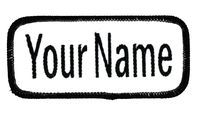 Name Patch Uniform Work Shirt Personalized Embroidered White with Black Border. Sew on.
