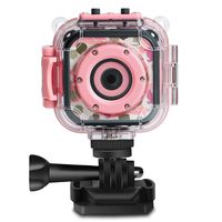 PROGRACE Children Kids Camera Waterproof Digital Video HD Action Camera 1080P Sports Camera Camcorder DV for Girls Birthday Learn Camera Toy 1.77'' LCD Screen (Pink)