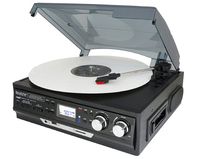 Boytone BT-17DJB-C 6-in 1 Turntable 3-Speed Stereo, 2 Built in Speakers Digital LCD Display AM/FM Radio + Supports USB/SD/AUX+ MP3, Cassette & WMA Playback /Recorder & Headphone Jack + Remote