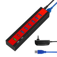 K&ZZ 8-Port USB 3.0 Hub, 36W Super-Speed USB Splitter for Data Transmission & Charging with Power Adapter Compatible PC, iMac, MacBook, Mobile HDD, Keyboard, USB Flash Drive, Mouse and More (Red)