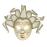 Hophen Volto Music Venetian Jester Mask Masquerade Halloween Party Bell Joker Wall Decorative Art Collection Mask (Beige)