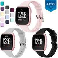 Wepro Bands Compatible with Fitbit Versa SmartWatch, Versa 2 and Versa Lite SE Watch, Soft Silicone Slim Band Replacement Wristband Straps for Women Men, 3-Pack, Large, Black Pink Sand State Gary