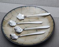 Efbock Stainless Steel Spoon Coffee Latte Ice Cream Cocktail Scoop 1set(5pcs/set) (silver)