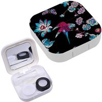 Portable Contact Lens Case Box Travel Kit Mirror + Bottle + Tweezers Container Holder [ Embroidery Trend Flowering ]