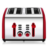 Toaster 4 Slice, CUSINAID 4 Wide Slots Stainless Steel Toasters with Reheat Defrost Cancel Function, 7-Shade Setting, Red