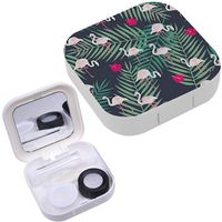 Portable Contact Lens Case Box Travel Kit Mirror + Bottle + Tweezers Container Holder [ Fashion Flamingo ]