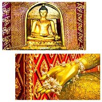 Decorative Matches, (Set of 3 Match Boxes) Long Wooden Matches,Strike Strip on Side of Box- Colored Match Tips- Candle and Fireplace Wooden Matches 4.375" x 2.35" x .75" (Temple Buddha)