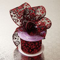 Glitter Hearts Sheer Wired Ribbon - 2 1/2 Inches Wide - 10 Yards (Red Hearts On Black) 563022501