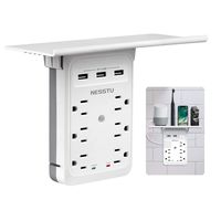 Socket Outlet Shelf Surge Protector, NESSTU Multi Electrical Wall Outlet, 6 in 1 Outlets Extender with Easy-Install Removable Shelf, Outlet Plug Adapter with 3 USB (3.4A) Charging Ports