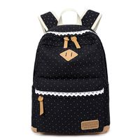 Casual Polka Dot School Backpack for Girls Women Bookbag Travel Laptop Backpack Rucksack Daypack (Black)