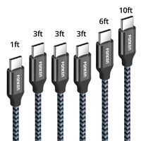 USB Type C Cable, FONKEN USB C to USB A Nylon Braided Fast Charging Cable [6-Pack, 1FT 3.3FTx3 6.6FT 10FT] USB C Cable Compatible Samsung Galaxy S9 S8 Note8, New MacBook, Google Pixel, LG G6, Moto Z2