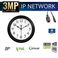 3.0MP H.264/H.265 HD Network IP PoE/12VDC Hidden/Spy Security Camera with: 3.7mm Lens, ONVIF, 9 inch Wall Clock Form Factor