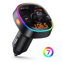 Bluetooth FM Transmitter for Car,2019 Upgraded 5.0 USB Wireless Radio Adapter, Quick Charged,7 Color LED Backlit,Supports USB Flash Drive, microSD Cards, Handsfree Car Kit