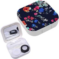 Portable Contact Lens Case Box Travel Kit Mirror + Bottle + Tweezers Container Holder [ Pretty Colorful Painted Flowers ]